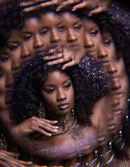 euphoria inspired editorial photo shoot glitter background purple black model african america...