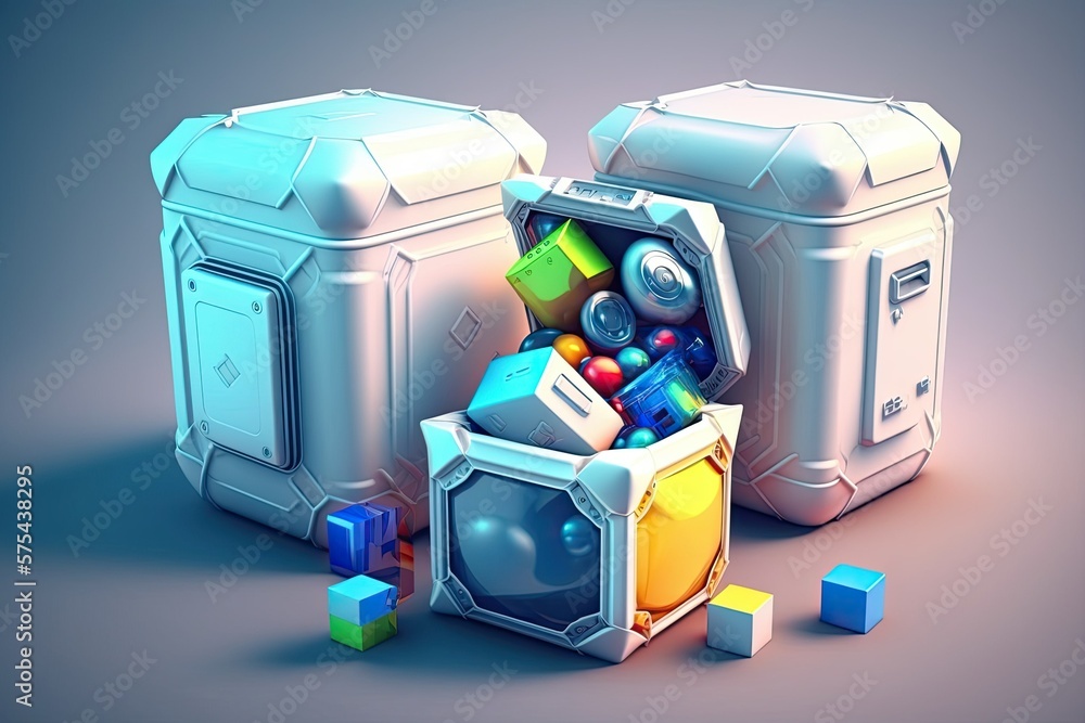 Poster video game loot boxes contain virtual versions of random consumables. generative ai
