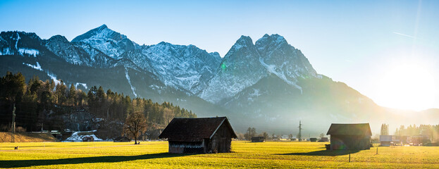 landscape near Garmisch-Partenkirchen - Zugspitze mountain - obrazy, fototapety, plakaty