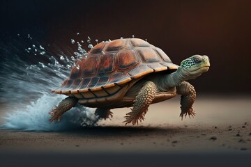 Fototapeta na wymiar Turtle running with supersonic speed, created with Generative AI technology