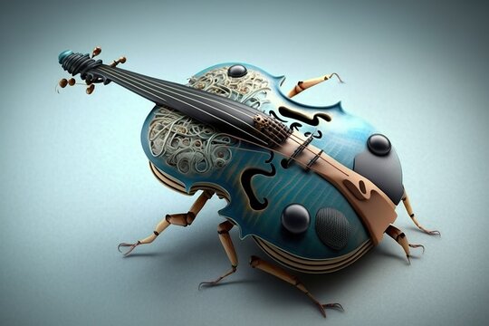 Violin as a bug, concept of Instrumental Music and Acoustic Sound, created with Generative AI technology