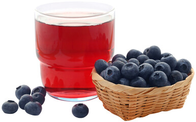 Fresh blueberries with juice in a glass