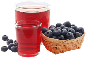 Fresh blueberries with juice in a glass