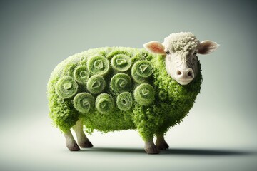 Vegetarian or vegan sheep or lamb, mutton meat made out of lettuce, created with generative ai
