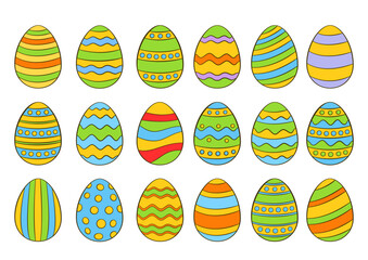 Colorful Easter eggs. Cartoon. Vector illustration. Isolated on white background