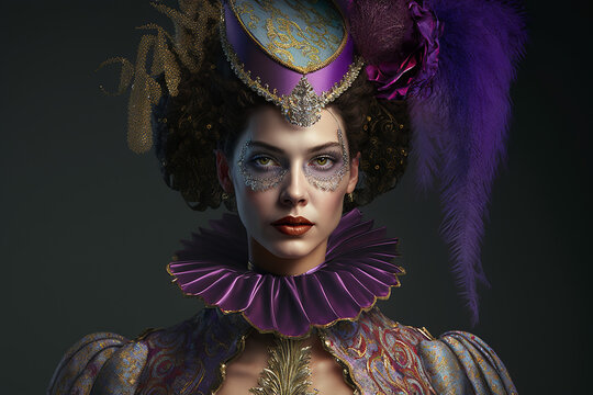 Woman in Mardi Gras outfit. AI generated image