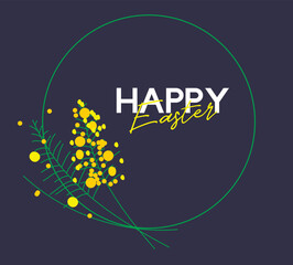 Fototapeta premium Happy Easter holiday banner. Greeting card with yellow acacia flowers