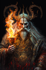 Portrait of Swarog, swarozyc slavic god of fire and blacksmithing surrounded by flames, generative ai - obrazy, fototapety, plakaty