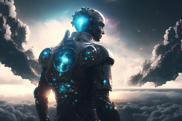 Naklejka premium The man whose dreams in the sky, future earth, made with Generative AI