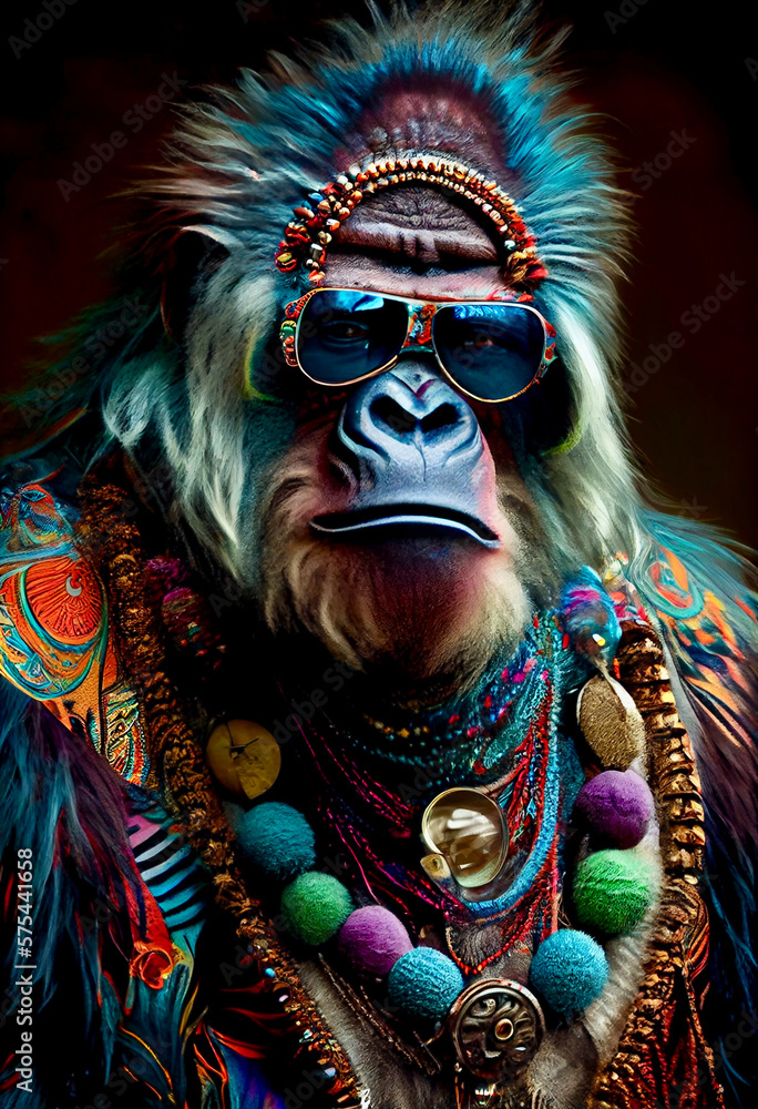 Wall mural generative ai abstract render of a hippie gorilla