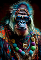 Generative AI abstract render of a hippie gorilla