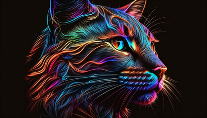 portrait of a cat face close-up colorful paints neon