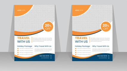 Creative travel poster or flyer template brochure design for travel agency in a4 size with attractive color vector to promote tourism, Layout space for photo background and fully editable.
