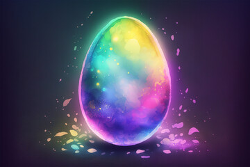 Fototapeta premium Cute neon watercolor bioluminescent easter egg isolated in gradient background made by generative ai