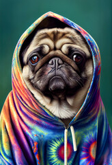 Generative AI abstract render of a hippie pug