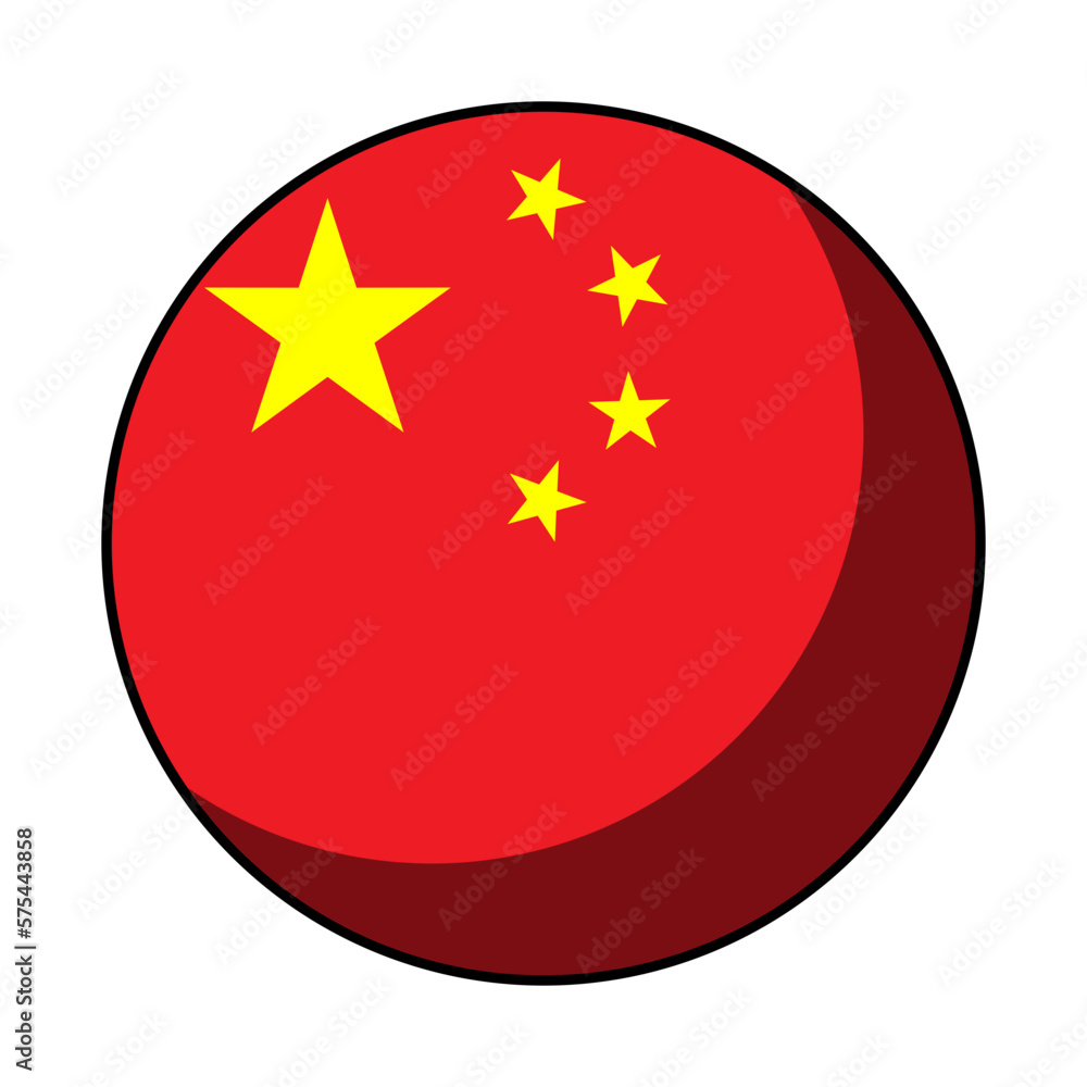 Poster china flag round circle badge button or sticker icon with contour outline and 3d shadow effect. vect