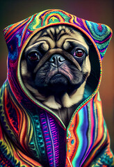 Generative AI abstract render of a hippie pug