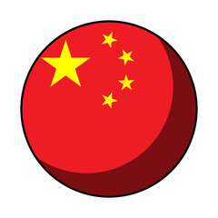 China Flag Round Circle Badge Button or Sticker Icon with Contour Outline and 3D Shadow Effect. Vector Image.