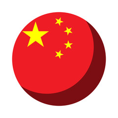 China Flag Round Circle Badge Button or Sticker Icon with 3D Shadow Effect. Vector Image.