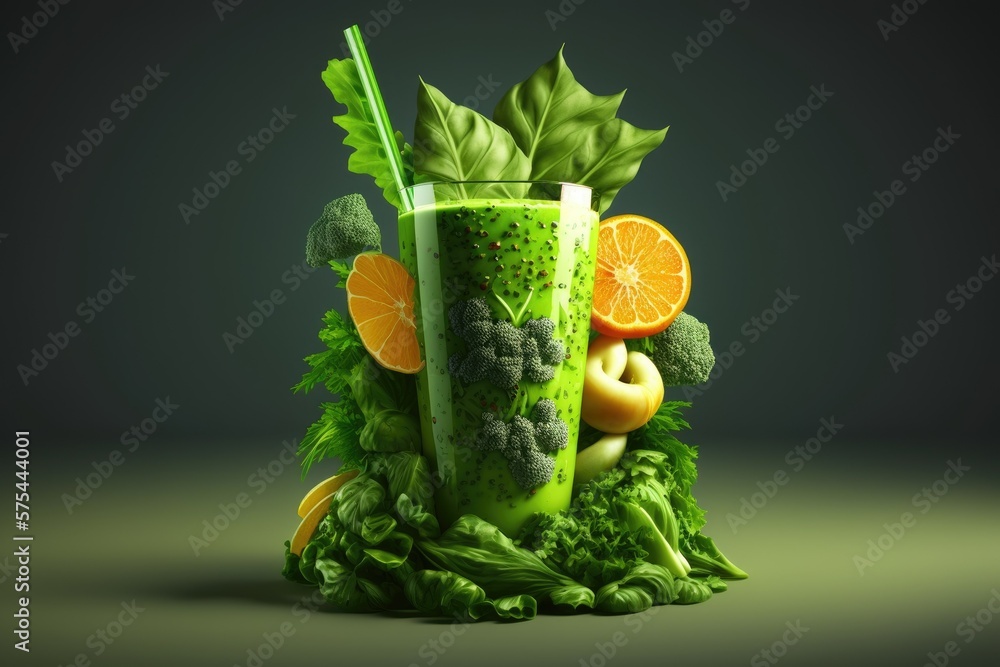 Sticker Blended fruit and veggies make a green, healthful smoothie. Generative AI