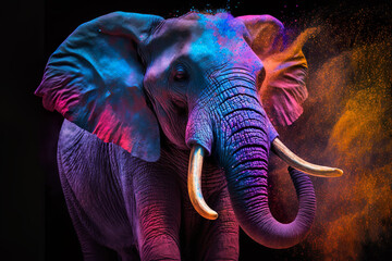 Obraz na płótnie Canvas Happy Holi Indian Hindu festival of colors. happy Holi festival with an elephant, Generative Ai.
