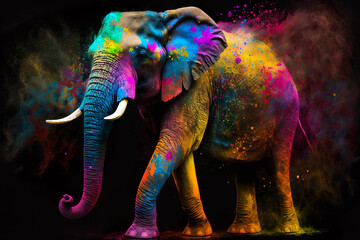 Happy Holi Indian Hindu festival of colors. happy Holi festival with an elephant, Generative Ai.