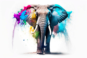 Happy Holi Indian Hindu festival of colors. happy Holi festival with an elephant, Generative Ai.