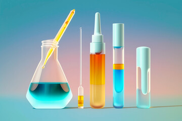Pipette and transparent bottles With Serum, Gel, Oil Or Other Cosmetic Product. chemical lab. Generative AI