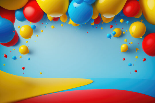 Colorful birthday background with balloons and place for text. Illustration AI Generative