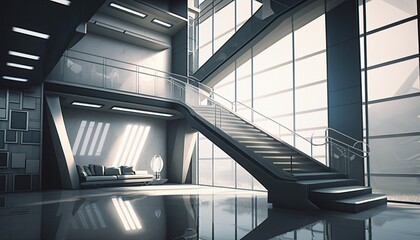Obraz premium Modern interior, glass strairs, staircase
