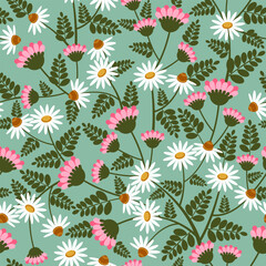seamless pattern bright wild flowers