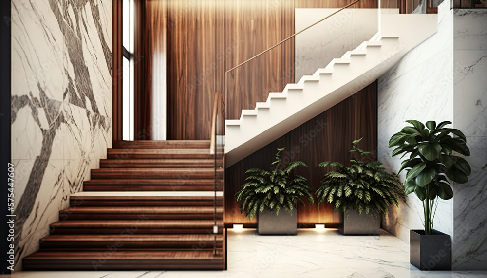 Poster modern interior, marble stairs, staircase