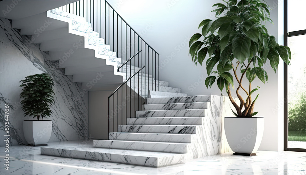 Poster modern interior, marble stairs, staircase