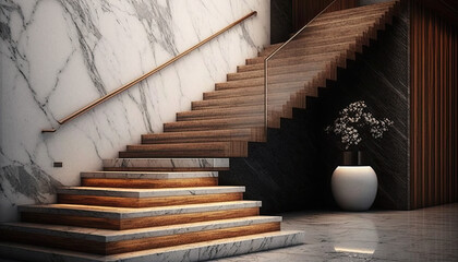 Modern interior, marble stairs, staircase
