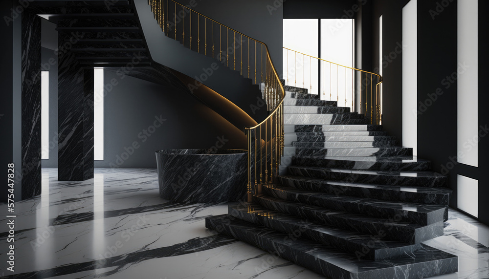 Poster modern interior, marble stairs, staircase