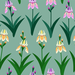 Obraz premium seamless pattern background with flowers irises