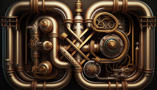 Steampunk Infinity Loop Plumbing - Abstract Background - Generative AI