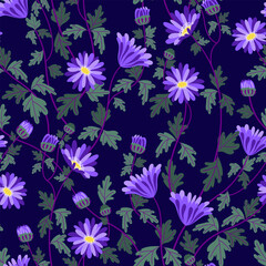 Fototapeta na wymiar seamless pattern cute blue daisies