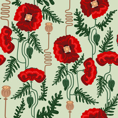 seamless pattern bright red poppies