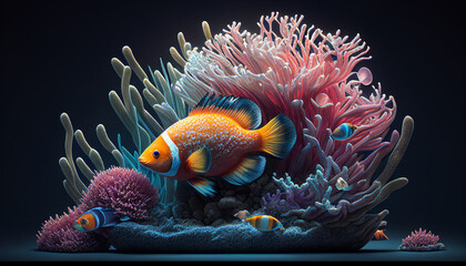 fish in the ocean with vibrant colors and corals, Generetion AI