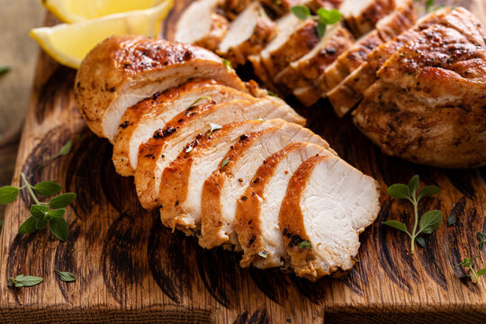Grilled or roasted chicken breast on a serving plate