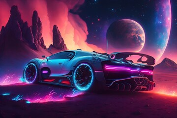 Bugatti race car | Synthwave style Ai Generated car wallpaper/background |