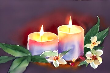 Obraz na płótnie Canvas Burning beautiful candle. Relax. Making postcards. AI illustration.