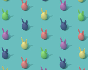 Easter eggs with bunny ears colorful isometric pattern. Colorful spring background. Holiday optimistic 3D render