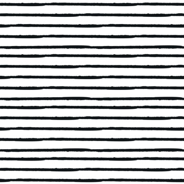 Irregular lines repeat horizontal seamless pattern. black and white striped background