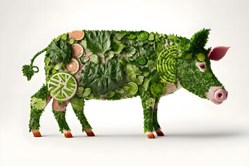 Pig made of vegetables on white background
