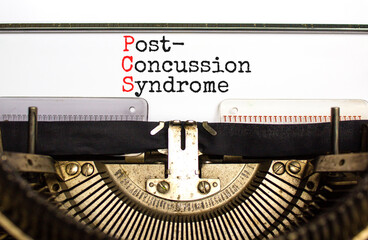 PCS post-concussion syndrome symbol. Concept words PCS post-concussion syndrome typed on retro...