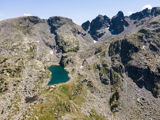 Aerial view of Rila Mountain near The Scary Lake, Bulgaria