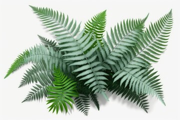 Fototapeta premium A tropical foliage bush with green, cascading leaves Forked gigantic sword fern, or fishtail fern (Nephrolepis spp. ), is a popular plant for use in shadow gardens. Generative AI