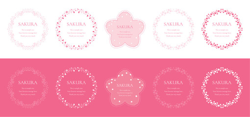 素材_フレームのセット_桜をモチーフにした春の飾り枠。シンプルで高級感のある囲みのデザイン